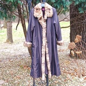 Gallery Womens Brown Long Sleeve Fur Collared  Trench Coat Size Medium